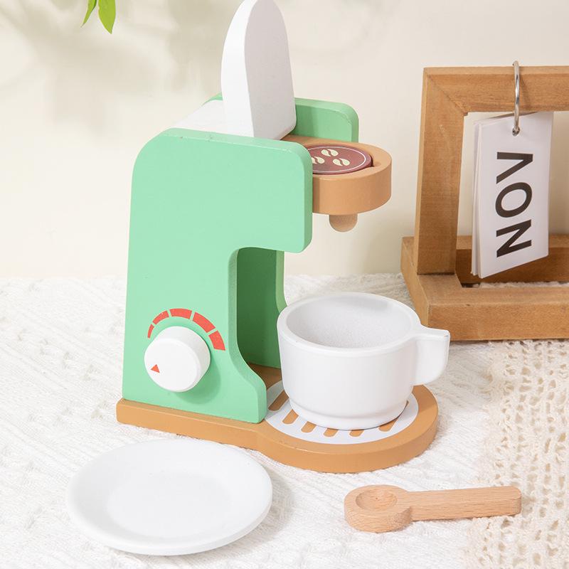 Toddler Pretend Play Wooden Kitchen Set: Toaster, Mixer, Coffee Maker, Juicer Toy.