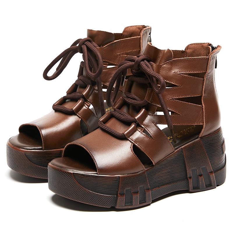 

Модные женские сандалии на платформе GLADIATOR GKTINOO 2025 Лето Натуральная кожа Ручная работа Женская летняя обувь Сандалии на шнуровке Женская обувь 250