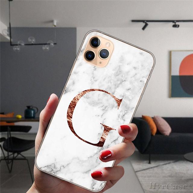 For Iphone 14 Plus 13 12 Pro Max 11 14promax Transparent Case Fashion Marble A To Z English Initial Letters Soft Silicone Cover