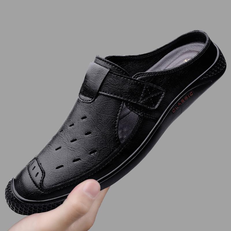 Letnie buty z prawdziwej skóry męskie półkapcie sukienka biznesowa męskie sandały