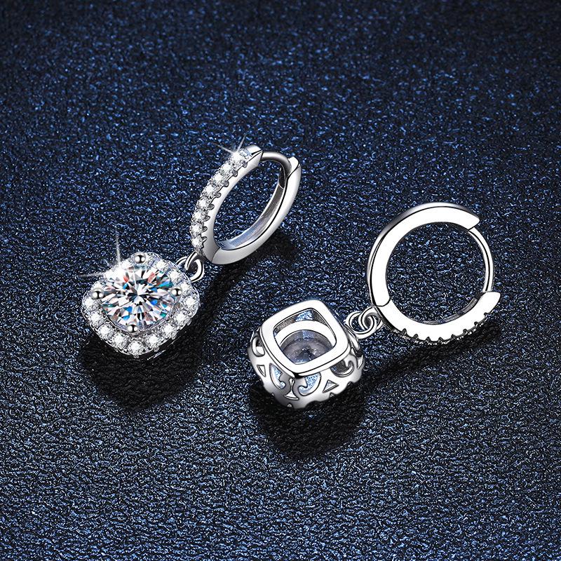 Moissanite S925 Silver Square Stud Earrings for Women - Exquisite Workmanship