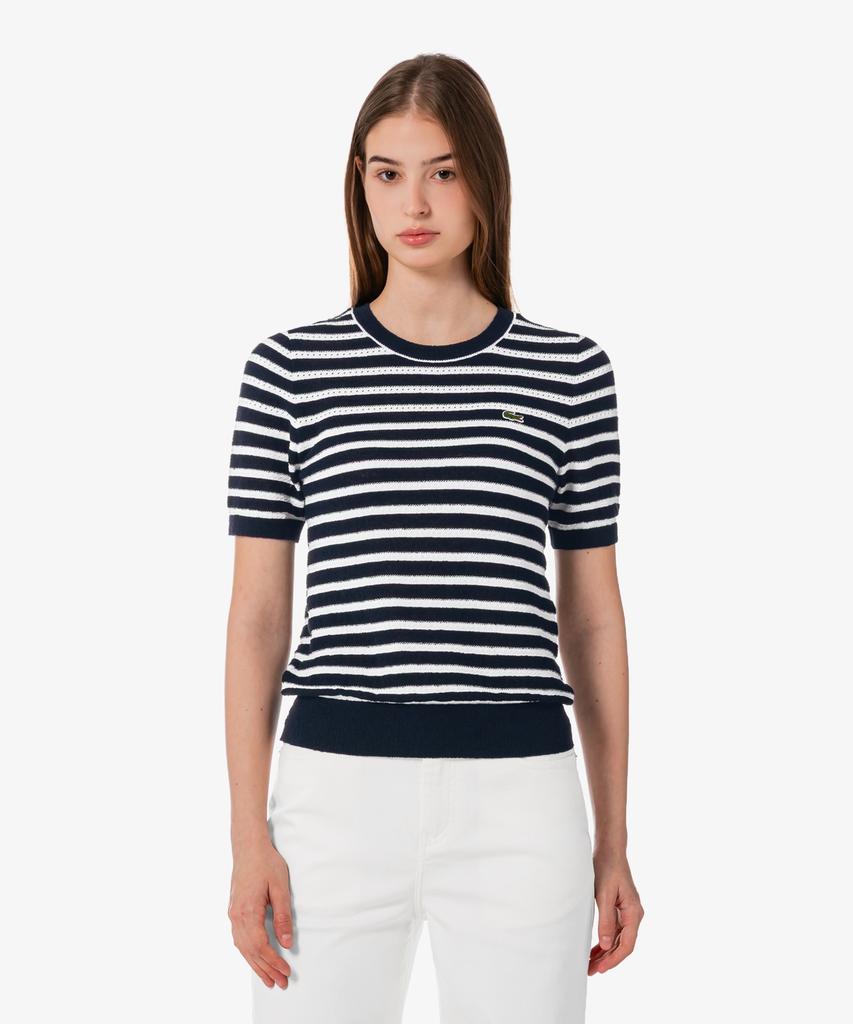 LACOSTE Women'S Boucle Striped Short Sleeve Sweater Af251E-56G 166