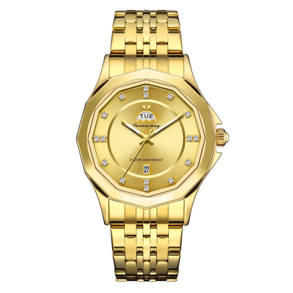 New luxury fashionable men's quartz watch calendar week night light waterproof diamond inlaid leisure business quartz watch