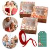24PCS Lovely Santa Gift Box with Ribbon & Card Clear Window Packaging Box Removable Insert for Party Favors New Year Decorations