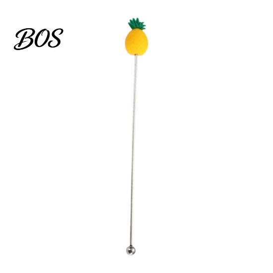 Syrup Mixing Stick Cocktail Stir Stick, Stainless Steel with Durian Pineapple Strawberry Colorful Fruit Decoration Stirrer Watermelon Rubber