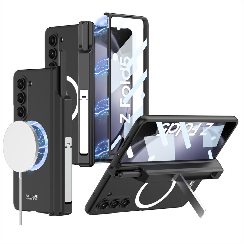 Magsafe Magnetic Hinge Pen Holder Stand Case For Samsung Galaxy Z Fold 6 5 4 3 With Screen Protector Film Cover For Fold6 Fold5