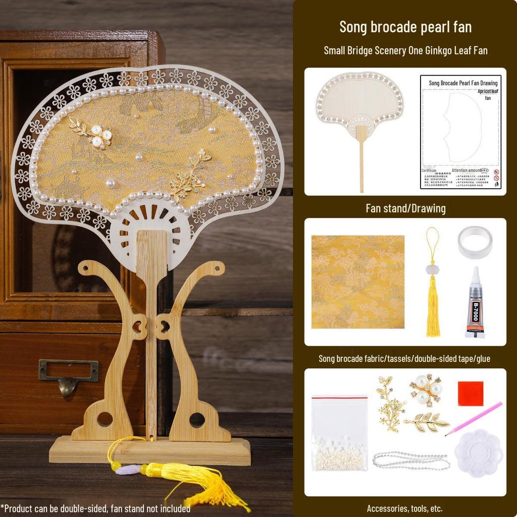 Handmade DIY Song Jin Pearl Fan Kit – Chinese Style Gift for Mother's Day, Team Building, and Salons