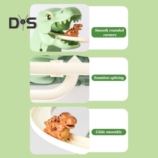 Elektrisches Dinosaurier-Bahn-Rutschenspielzeug mit leichter Musik, Cartoon-Dinosaurier, automatische Treppensteig-Achterbahn, Rutschbahn-Spielzeug, Geschenk für Kleinkinder, Jungen und Mädchen