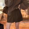 Plus Size Women's Black Wool Wide-Leg High-Waisted A-Line Shorts for Fall/Winter