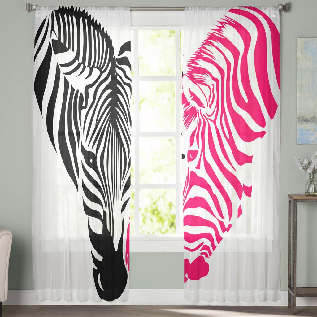 Djurrandigt Zebra Hjärtformat Tyllgardiner För Vardagsrum Genomskinlig Gardin Sovrum Voile Dekorativa Fönsterbehandlingar