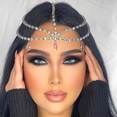 Cadena para la frente para mujer, cadena para la cabeza con diamantes de imitación, joyería, tocado para novia, foto de boda, accesorios para el cabello fiesta de graduación