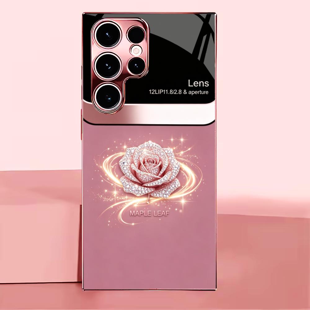 Fashion Rose Pink Gold Phone Case Glass S26 Ultra Case S25 Ultra Case for Samsung Galaxy S26 S25 S24 S23 S22 FE,Ultra,Plus