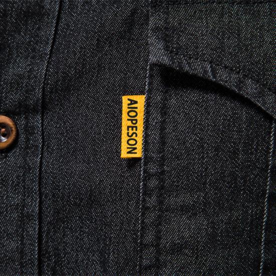 Men Denim Shirt Solid Color Multi Pockets Spring Summer Single Breasted Turn-down Collar Shirt for Office