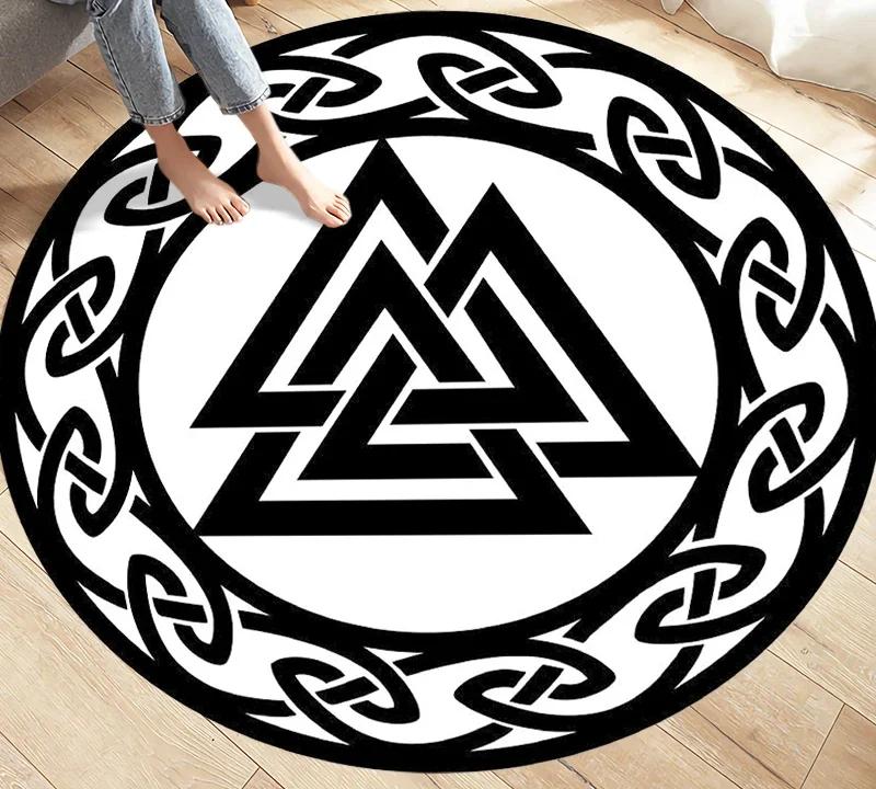 Viking Valknut Yggdrasil Tree of Life Area Rug Round Carpets Rugs for Living Room Bedroom Foot Pad Decoration Non-slip Floor Mat
