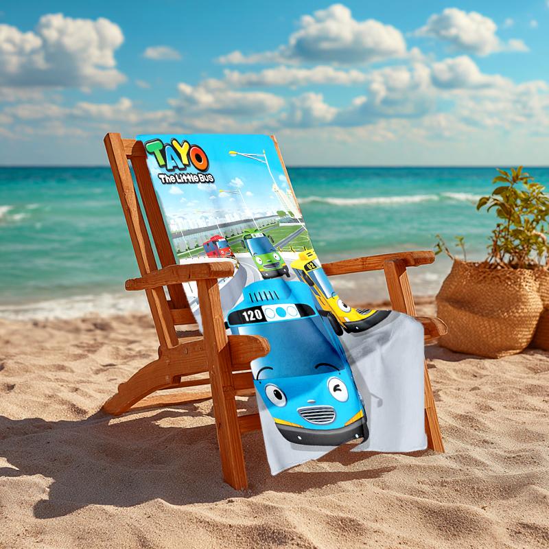 1pc Tayo The Little Bus1 Beach Towel, Comfortable and Thick, and Swimming/Bath/Picnic/Camping Towel, Suitable for Seaside Beaches