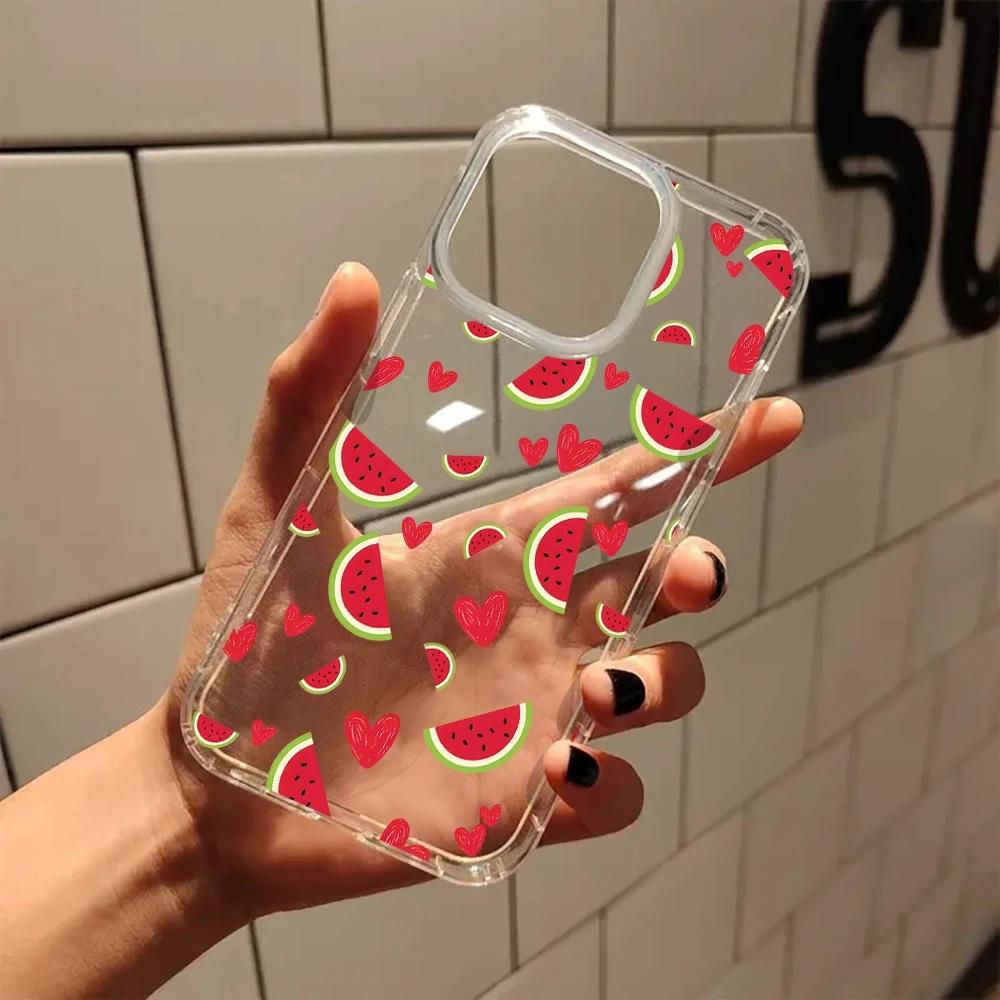 Sweet Heart Watermelon Aesthetic Phone Case For iPhone 16 15 14 13 12 11 Pro Max XR X XS 7 8 16 Plus SE2 Shockproof Clear Cover