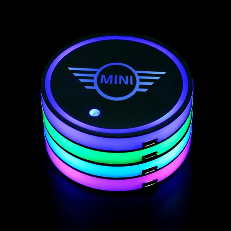 Car Colorful LED Luminous Light Cup Coaster Mat For BMW Mini F54 F55 F56 F60 R60 Clubman Countryman Auto Accessories LMRGZ1