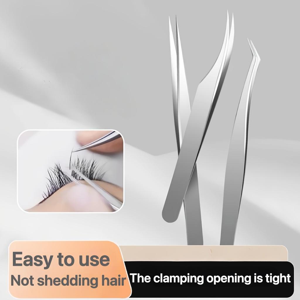 Stainless Steel High-Precision Grafting Eyelash Tweezers with Golden Feathers - Professional Makeup Tool for Synthetic Hair