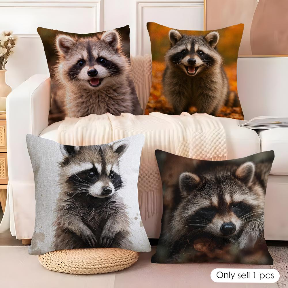 Raccoon Cute Cushion Cover Pillowcase Ultra Soft Skin Friendly Fabric Cloud Like Comfort & Concealed Zipper