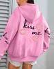 Kiss Me Lip Print Women's Autumn Fleece Hoodie with Pocket