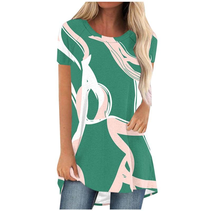 Womens Casual Short Sleeve T-Shirt With Starry Sky Digital Print Loose Fit Long Length Top 2025