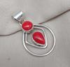 Red Coral Pendant: Two-Stone 925 Sterling Silver Boho Necklace