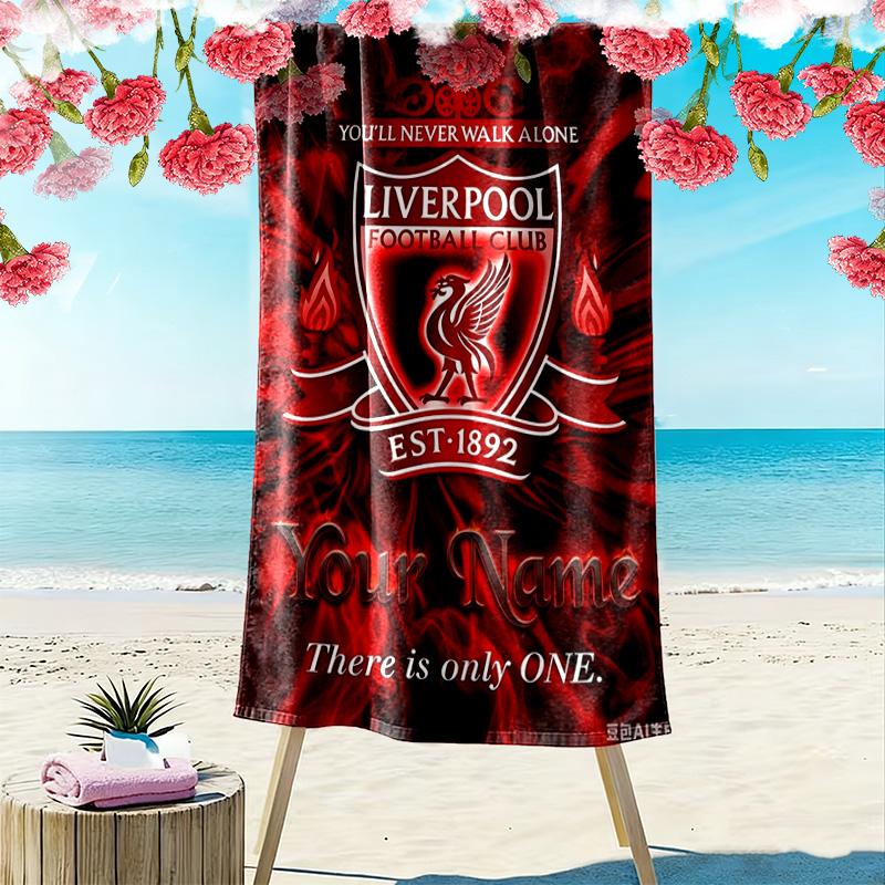 Name Custom Liverpool Football Club Print Beach Towel, Large Soft Quick Dry Towel for Beach Camping Swimming