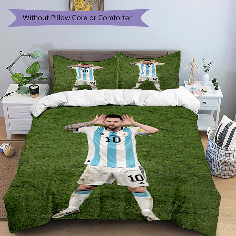 Lionel Messi Football Legend Bedding Set,Breathable Bed Linen for Guest Room Decoration,Festival Gift for Fans,All Season Duvet Cover with Pillowcases