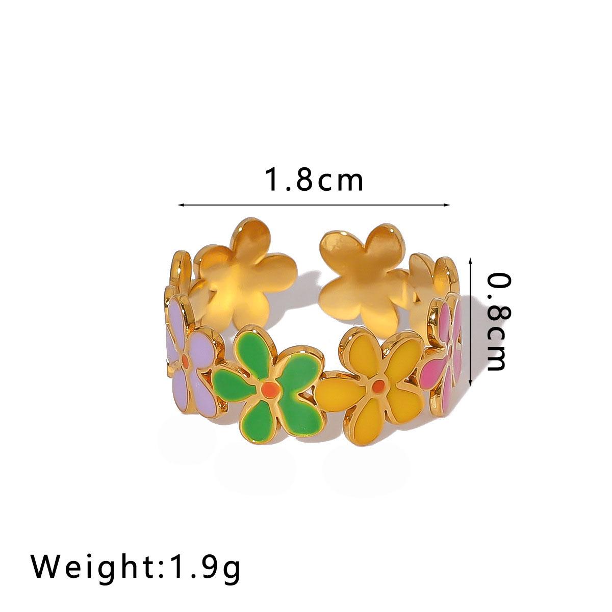 Stainless Steel Enamel Drip Oil Colored Ring Ladies Flower Heart Adjustable Titanium Steel Bohemian Style Open Ring