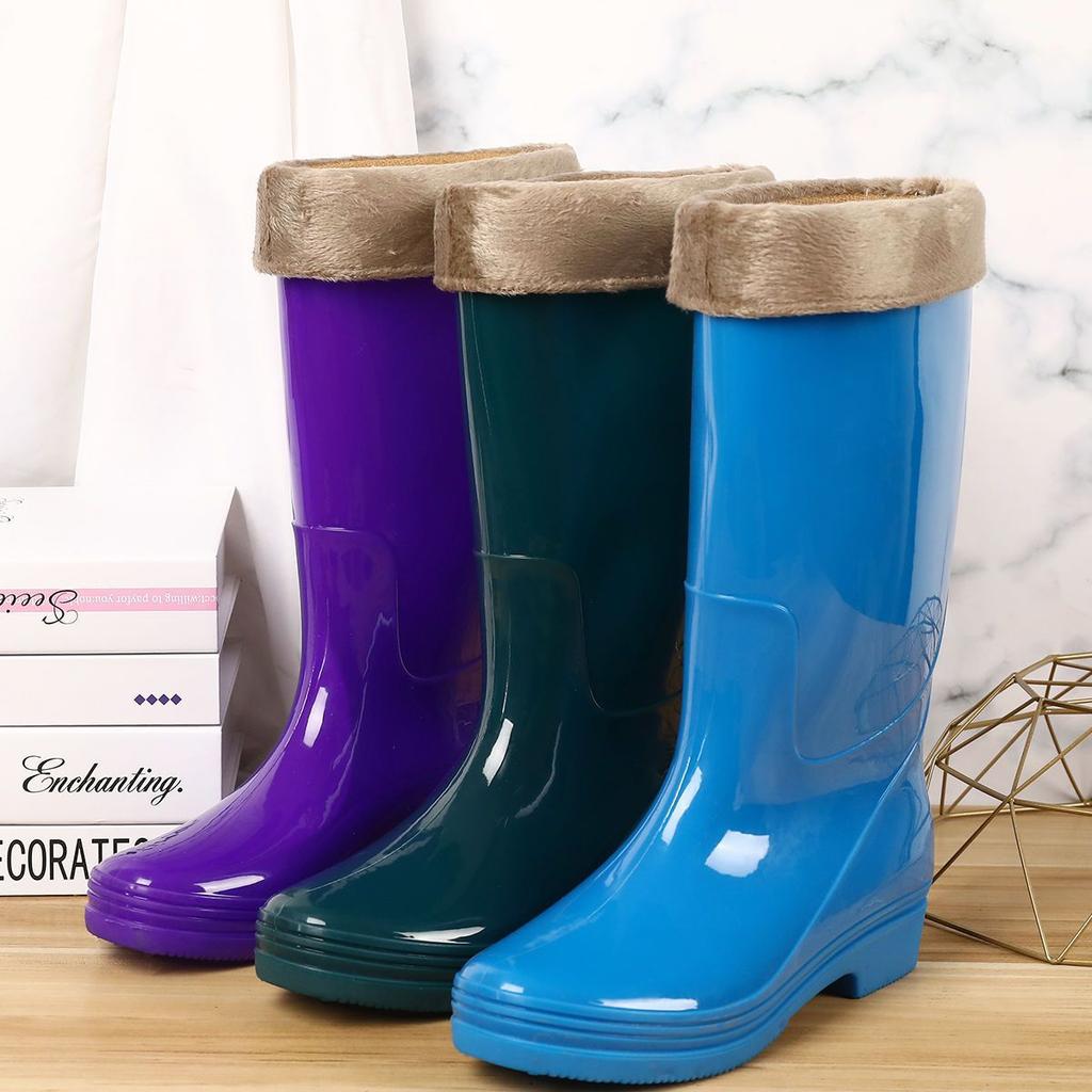 Shoes women's high tube fashion non-slip rain shoes medium tube wear-resistant anti-shoe long tube rain boots velvet thermal short boots