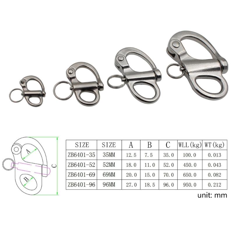Stainless Steel Swivel Snap Shackle Rings RotarySpring Hook 35/52/69/96mm