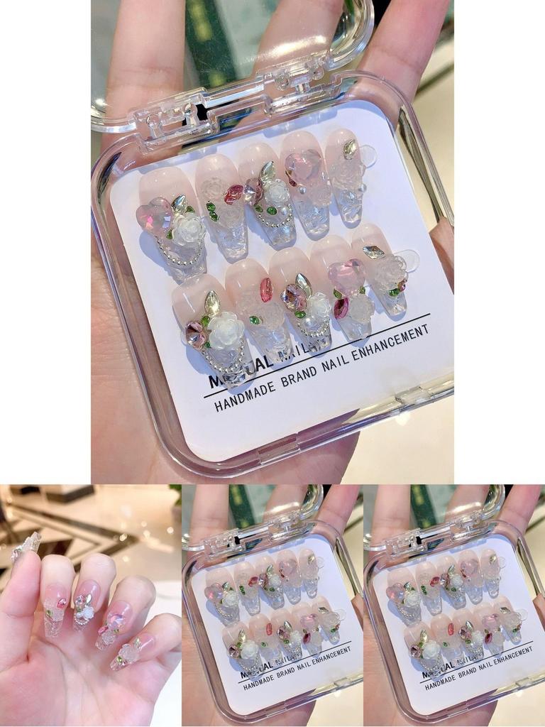 Original Handcrafted Ice Sealed Rose Nail Stickers With Beautiful Glass-like Effect