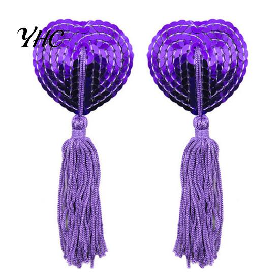 Invisible Chest Pads 1 Pair Nipple Covers Sequins Shiny Heart Shape Nippleless Stickers Tassels Self-Adhesive for Home