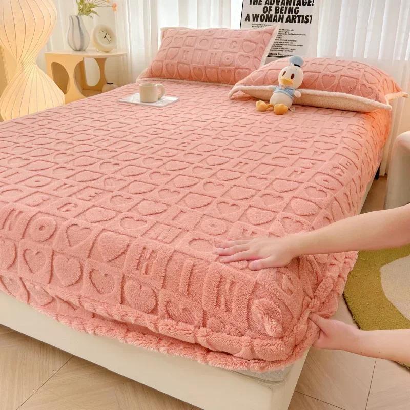 Plush Bed Sheet Milk Velvet Long Hair Fleece Bed Cover For Double Velvet Bedsheet Non Slip Bedcloth Thickened Plush Mattress Protector Cover