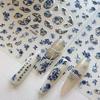 Blue White Porcelain Chinese Style Sticker 3D Self Adhesive Nail Art Sticker Flower Silverback Adhesive Manicure Decal Salon DIY