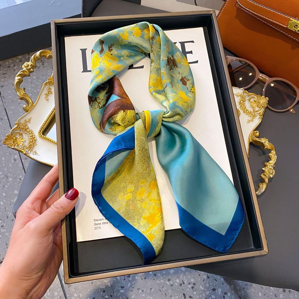Small Silk Scarf Women'S Versatile High-End Decorative Square Scarf Professional Small Scarf Simulation Silk Korean Version Streamer Bag