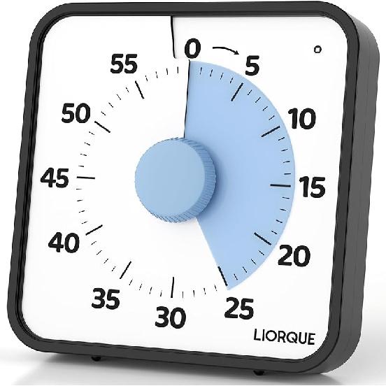 LIORQUE 60-минутный визуальный таймер для детей и взрослых, бесшумный 7,5-дюймовый большой визуальный таймер обратного отсчета для классной комнаты, настольный таймер обратного отсчета с