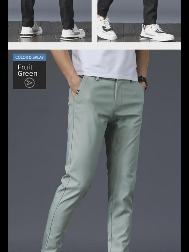 Men's Stretch Straight Ice Silk Casual Pants - Wear-Resistant, Trendy Korean Style, All-Match Long Pants