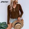JPNTKY Women's Fashion Casual Solid Color Print Long Sleeve V Neck Blouses & Shirts