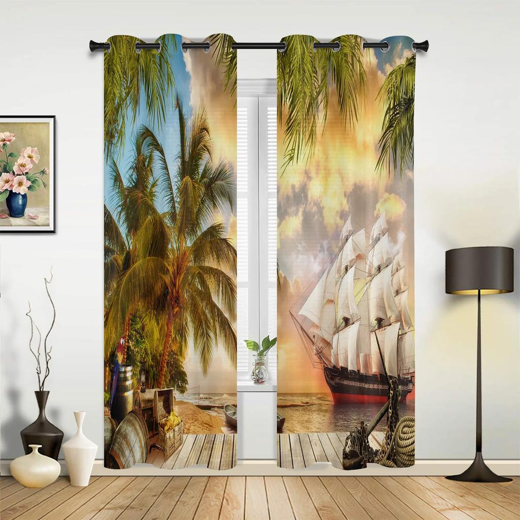 Retro Rettungsring Fischernetz Planken Vorhänge für Schlafzimmer Wohnzimmer Vorhänge Küche Kinderzimmer Fenster Vorhang Heimdekor