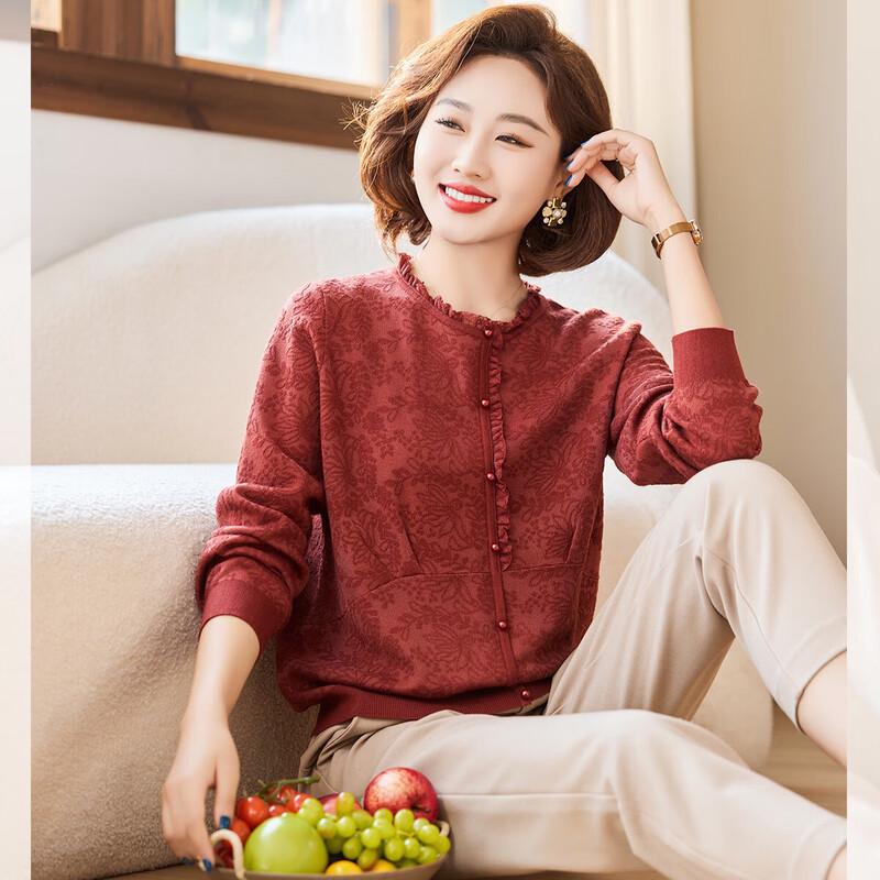 

Baolianduo Women s Autumn Silk Wool Blend Lace Trim Knit Top XL