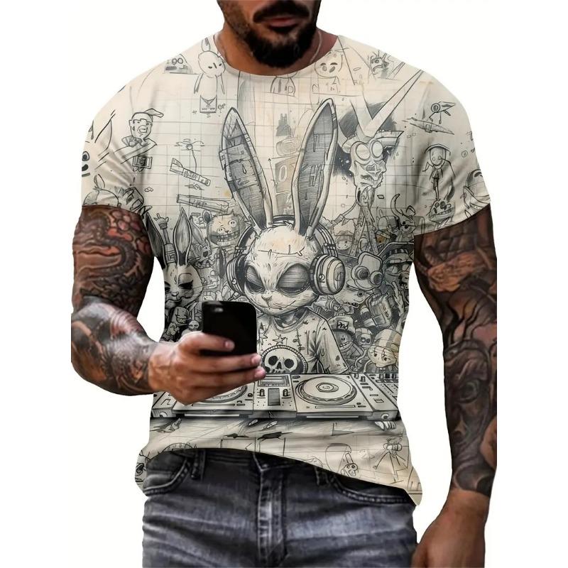 Sommer Rundhals Vintage Cartoon Tier Muster 3D Druck Top Modische Lässige Kurzarm Herren T-Shirts
