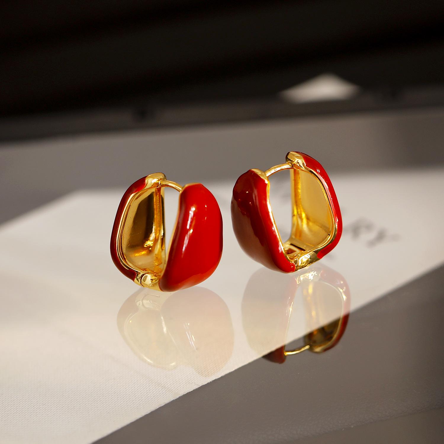 

Элегантные французские ретро двусторонние серьги-каффы в форме капли с глазурованными геометрическими овалами