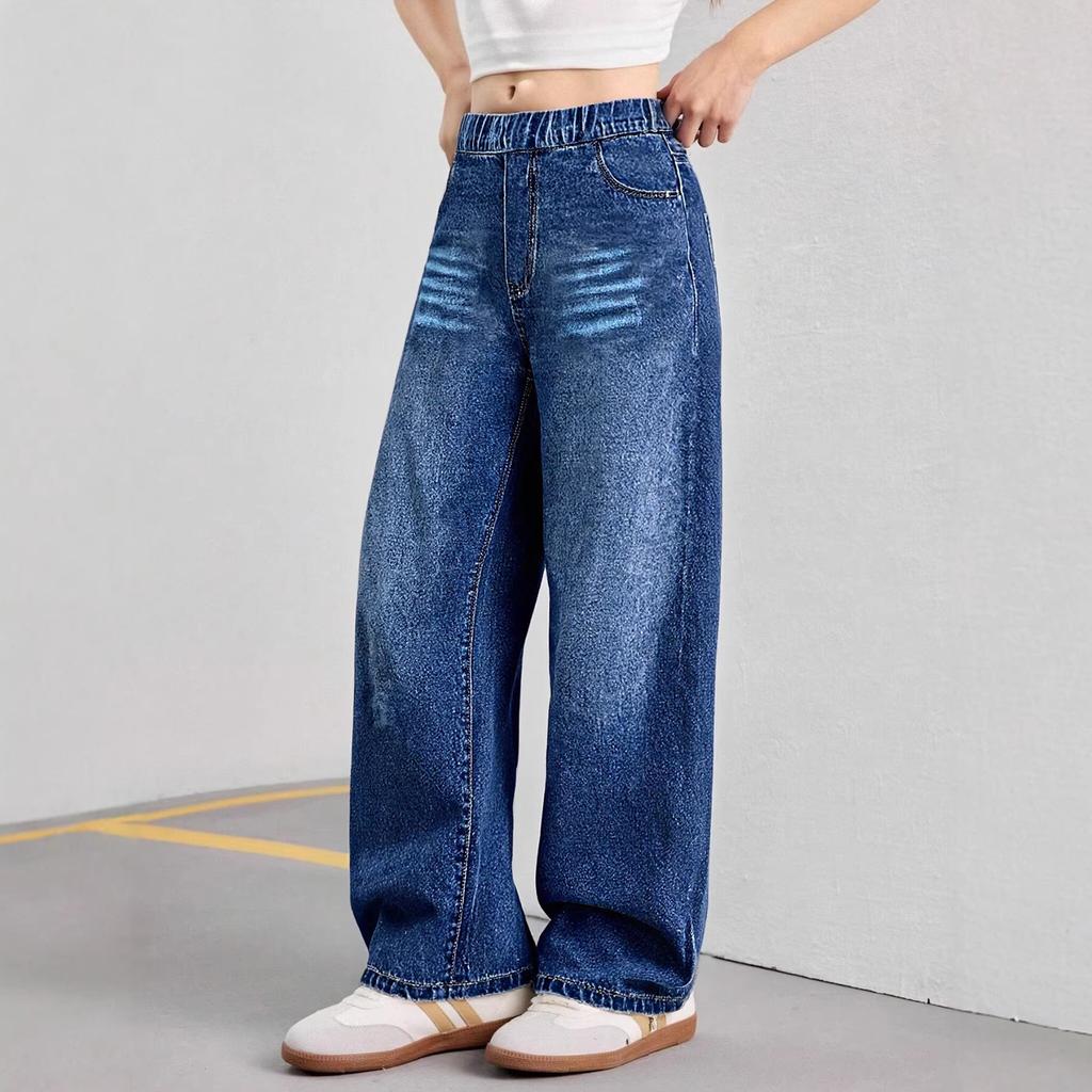 Girls' Fashionable Loose-fitting Wide-leg Denim Pants, Spring-autumn Children's Casual Straight-leg Denim Pants