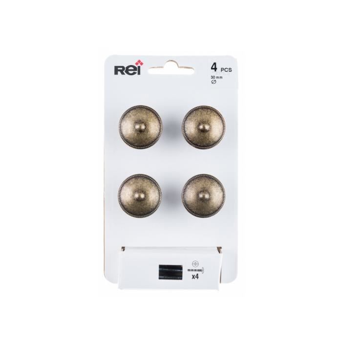 Boutons de meuble Rond Antik - Zamak laitonné - H.22mm - Blanc - Lot de 4