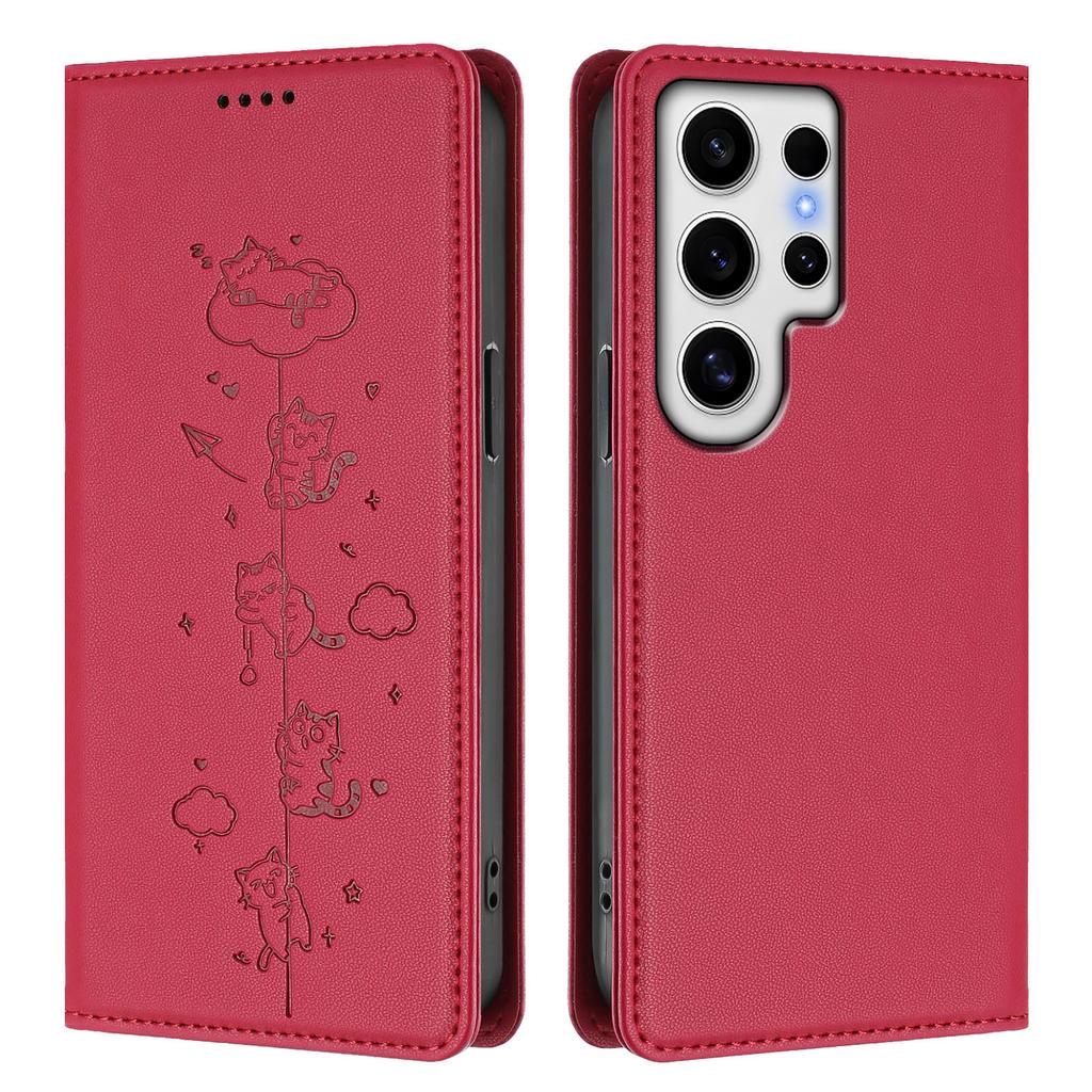 For Samsung Galaxy S24 Ultra Case RFID Blocking Wallet Stand Imprinted Cat Pattern Leather Phone Cover