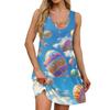 Women's Summer Casual Square Collar Easter Print Dress Sleeveless Dress With Pockets