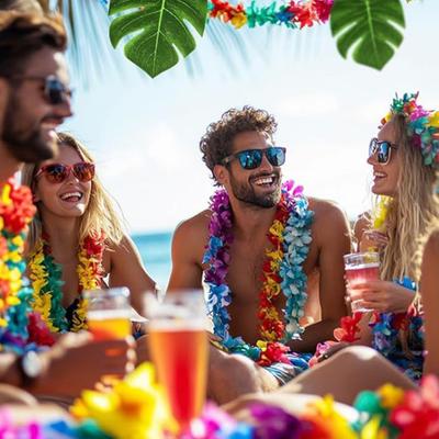 70 Stück Hawaiianische Leis Luau Party Dekoration Künstliche Tropische Palmblätter Hibiskusblüten