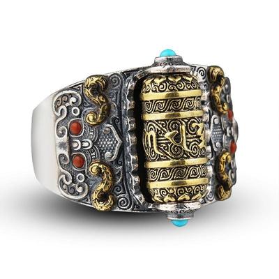 Lucky Spell Pure Silver Men 'S Ring Trendy Personality Retro Color Single Rotatable Hand Play Piece Send Gifts