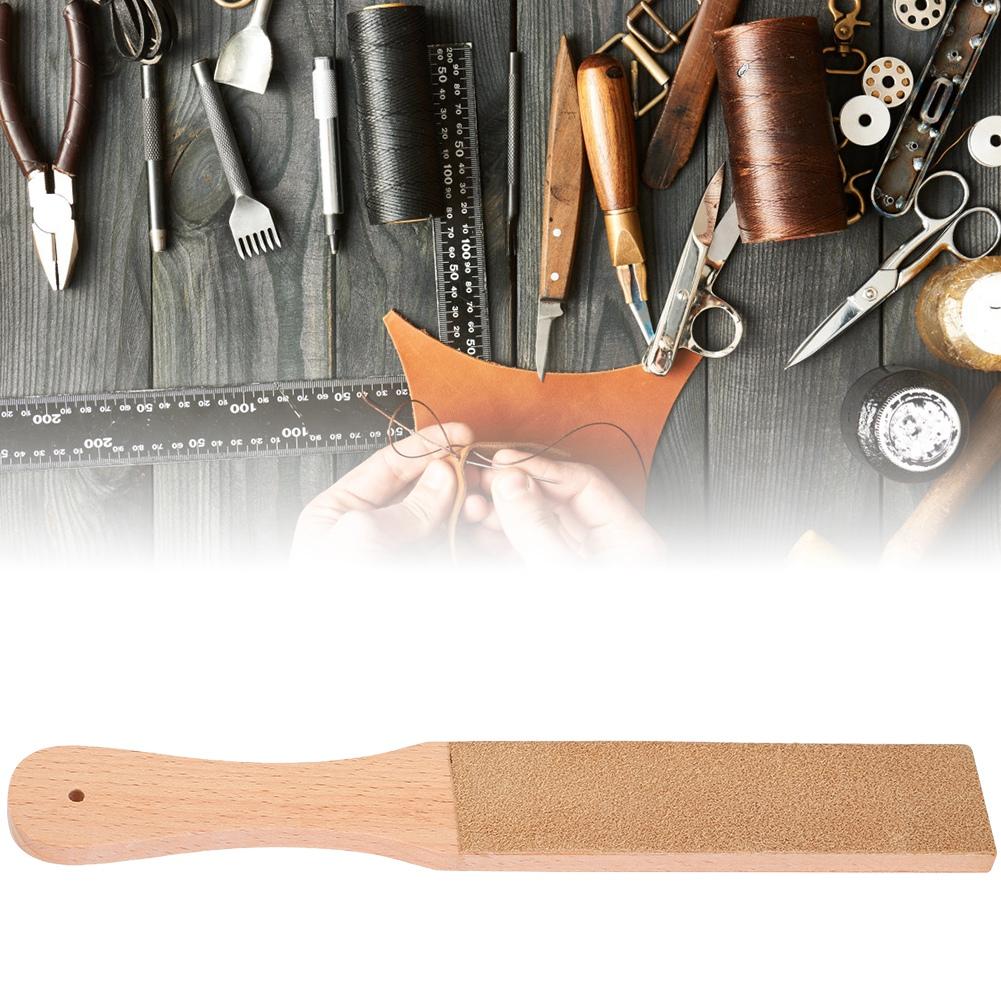 Leather Sharpening Strop Wood Handle Double Sided Home Sharpening Tool 28 X 4 X 15.5cm